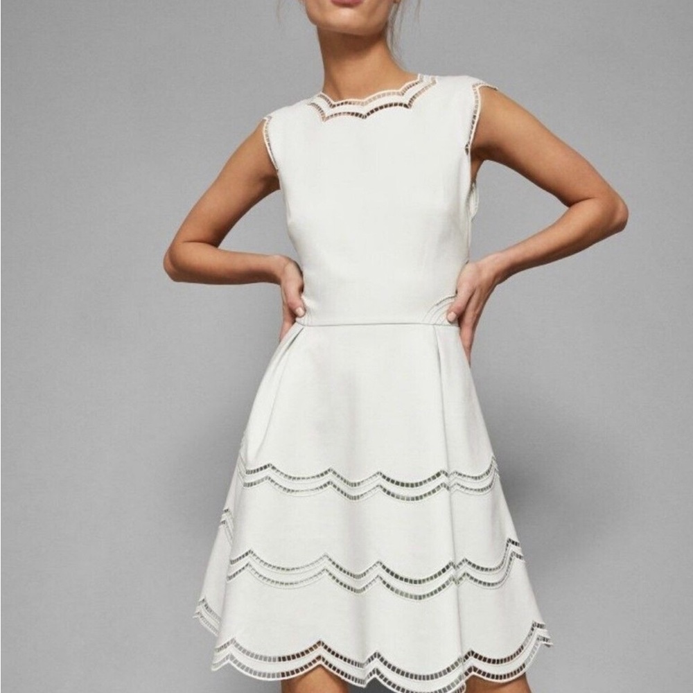 Ted Baker Ivory A Line Eyelet Skater Dress - Size 8